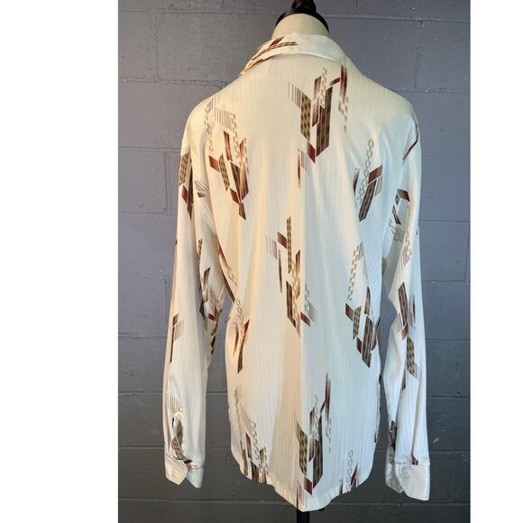 Vintage 70s Mr. Jan Polyester Disco Shirt Dagger Collar Abstract Earth Tones Med - Picture 6 of 10